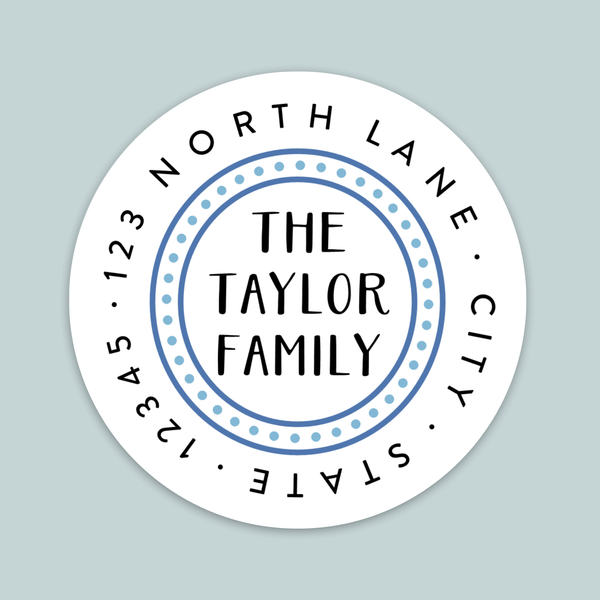 Dotted Border Blue - Round Address Label - The Note House