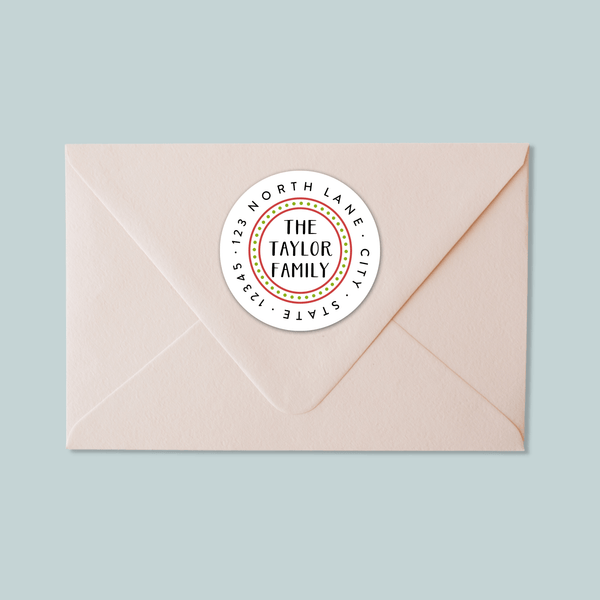 Dotted Border Red and Green - Round Address Label - The Note House