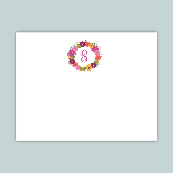 Floral Wreath Monogram - Personalized Flat Note Card