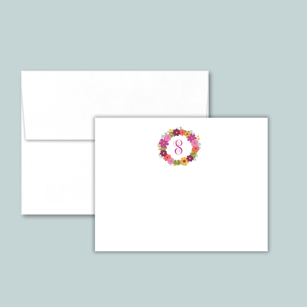 Floral Wreath Monogram - Personalized Flat Note Card