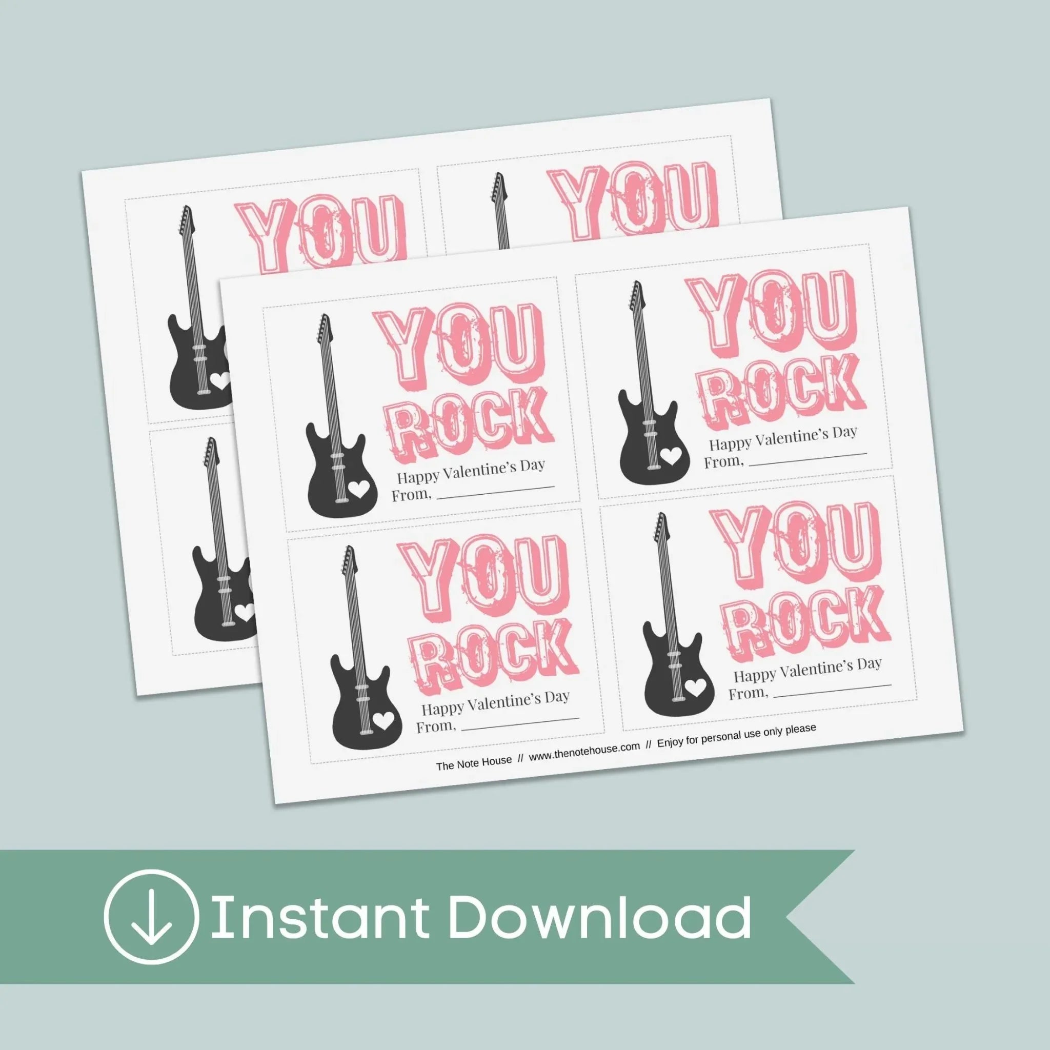 Guitar - Classroom Valentine's Day Cards - Printable Instant Download ...