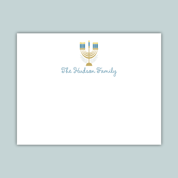 Hanukkah Menorah - Personalized Flat Note Card - The Note House