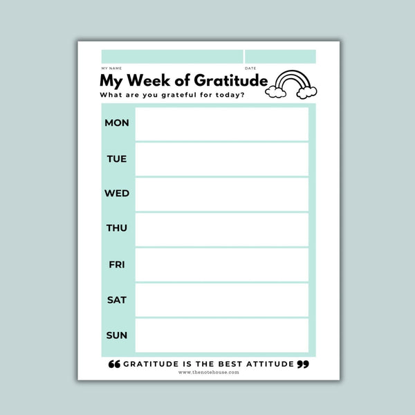 Weekly Gratitude Journal Chart for Kids - Printable Instant Download - The Note House