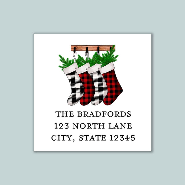Buffalo Plaid Holiday Stockings - Address Label - The Note House