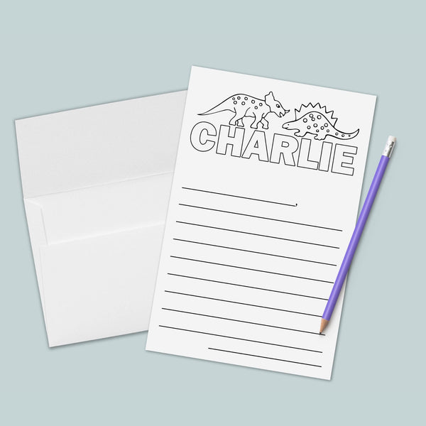 Dinosaurs - Personalized Lined Coloring Stationery - The Note House