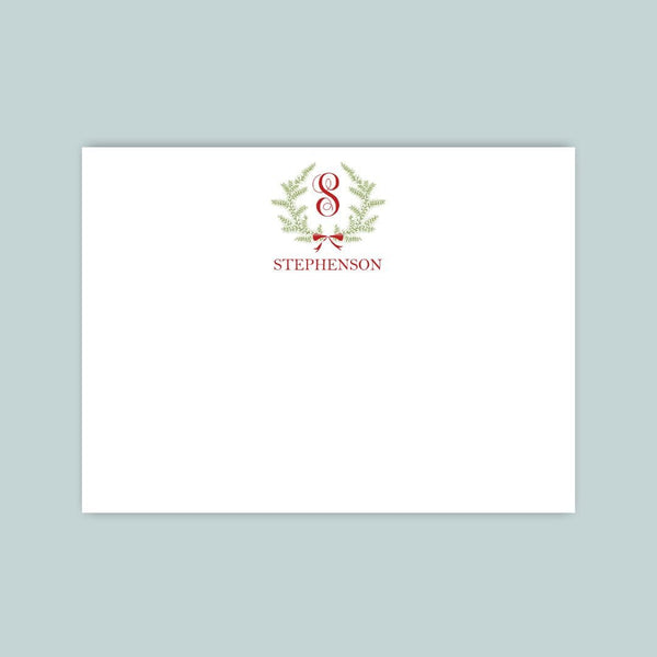 Holiday Wreath - Personalized Flat Note Card - The Note House