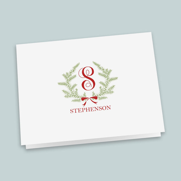 Holiday Wreath - Personalized Folded Note Card - The Note House