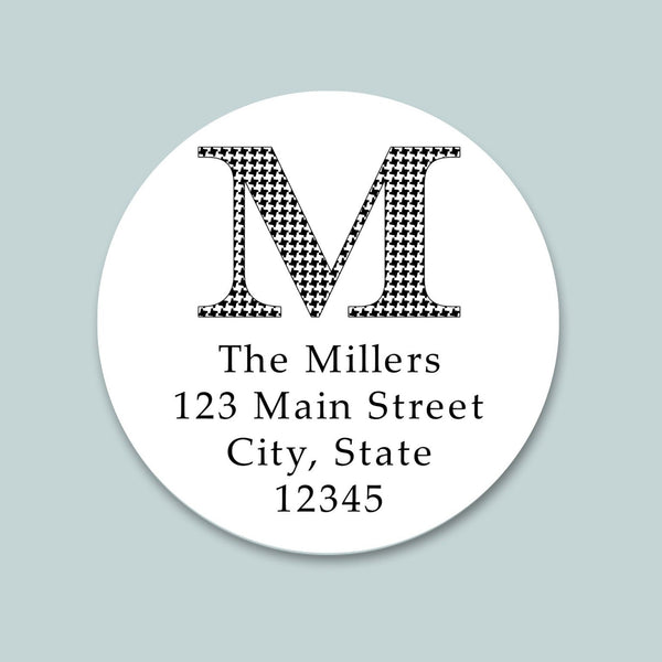 Houndstooth Initial - Round Address Label - The Note House