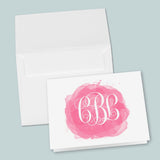 Watercolor Swatch Interlocking Monogram - Personalized Folded Note Card - The Note House