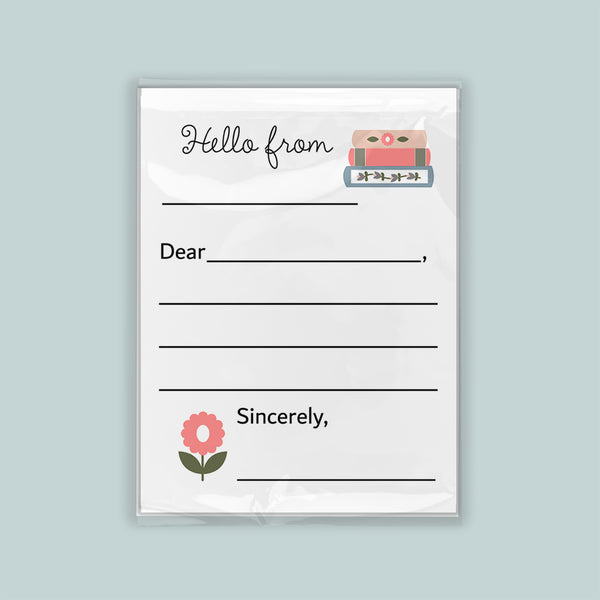 The image is a blank letterhead with a floral design and a message that reads "Hello from Sincerely".
