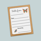 The image is a greeting card with a blank space for a message and two butterflies.