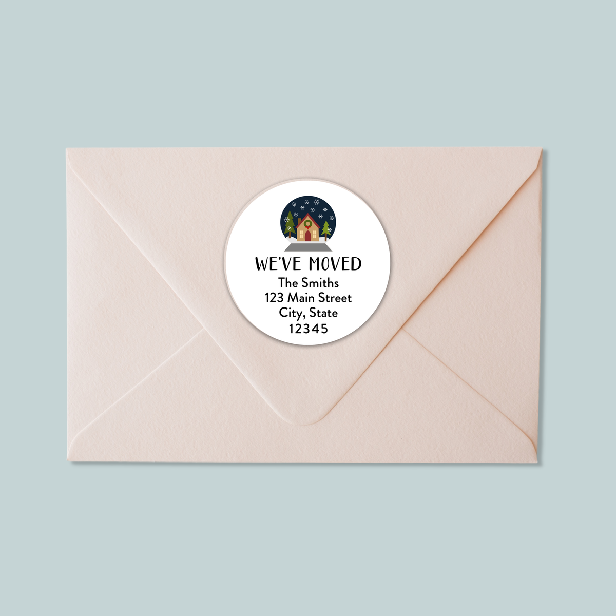 The image is a label or sticker on an envelope, indicating that the envelope has been addressed to "The Smiths" and is being sent to "123 Main Street City, State 12345".