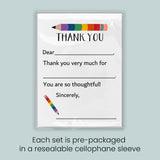 The image is a thank you card with a pencil graphic, and each set is pre-packaged in a resealable cellophane sleeve.
