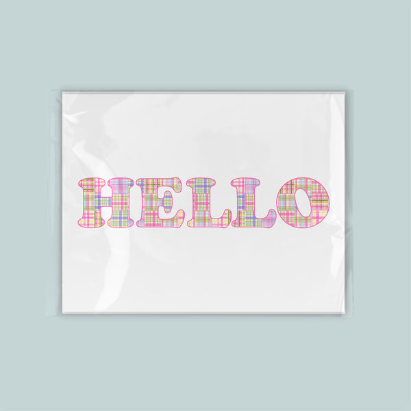 the word "HELLO" in a stylized, colorful font.