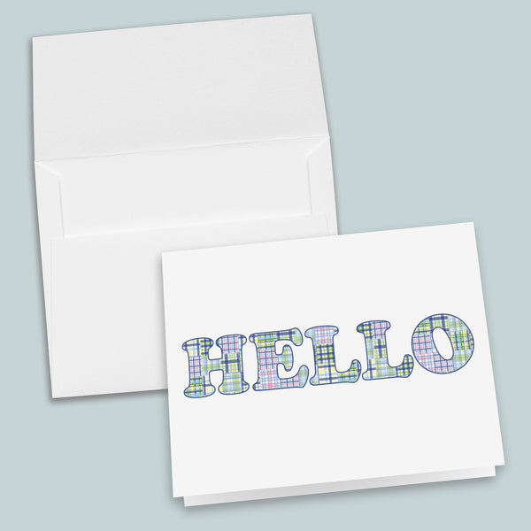 Madras Plaid Folded Note Cards, Blue and Green - Pack of 6