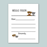 a blank letter addressed to someone named Sincerely, with a playful and friendly tone. The letter is decorated with a cartoon image of a dog and a cat, adding a lighthearted touch to the message.