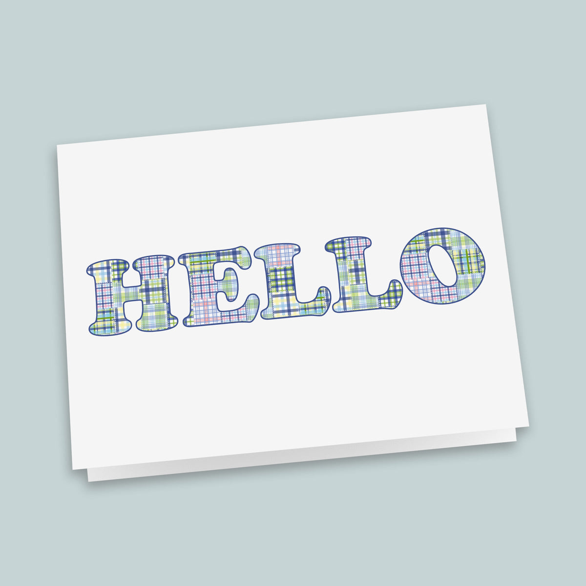 Madras Plaid Folded Note Cards, Blue and Green - Pack of 6