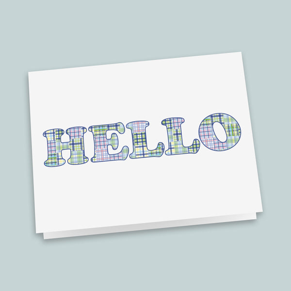 Madras Plaid Folded Note Cards, Blue and Green - Pack of 6