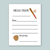 a baseball-themed letterhead with a baseball bat and ball, along with a blank space for a message.