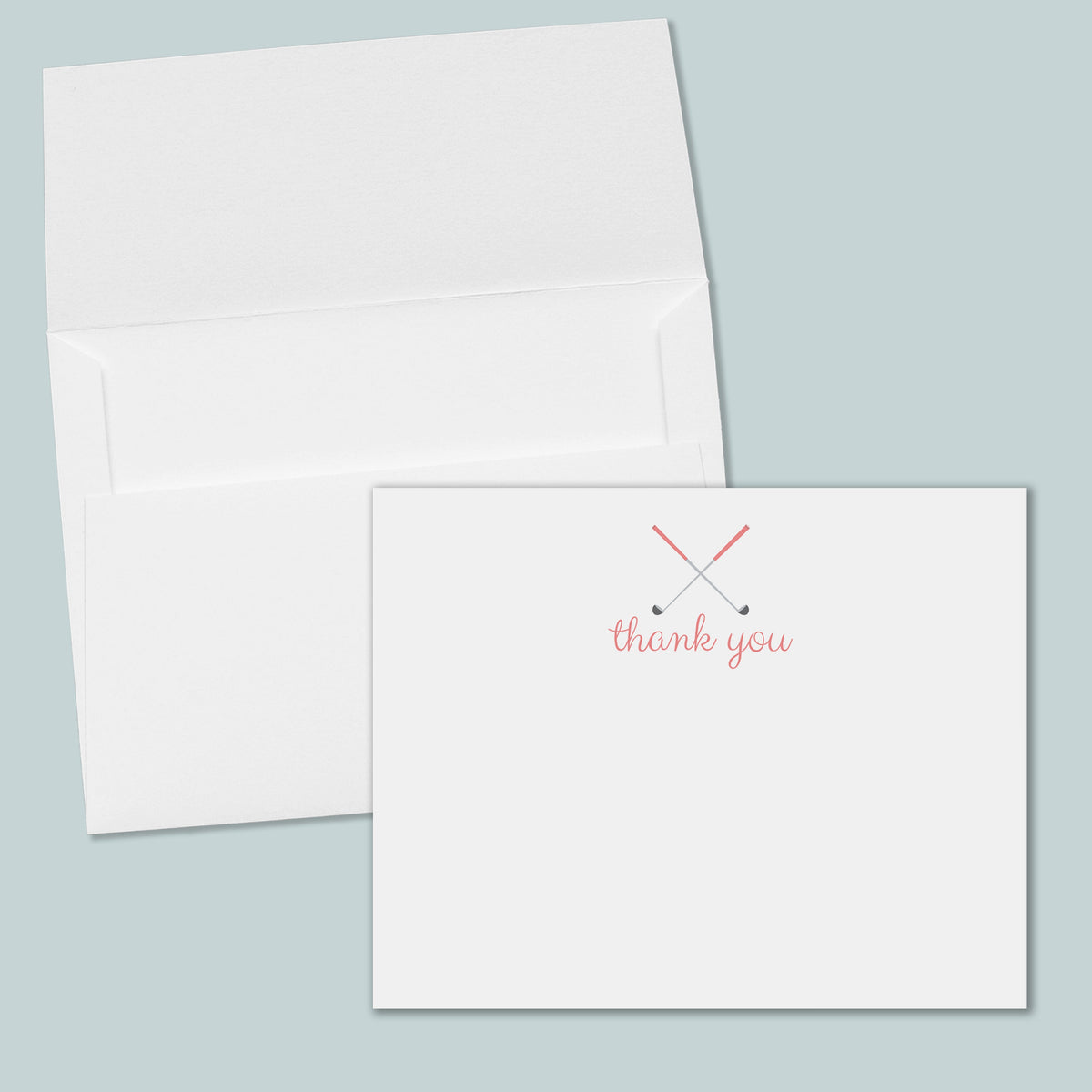 Golf Thank You Flat Note Cards, Pink - Pack of 8
