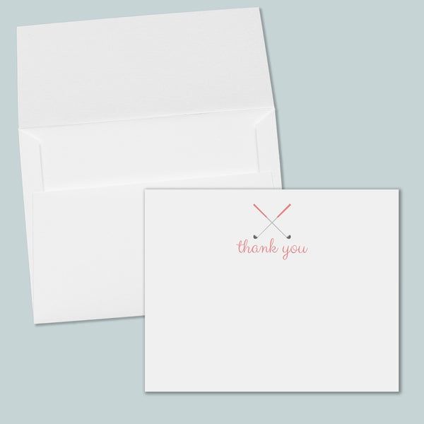 Golf Thank You Flat Note Cards, Pink - Pack of 8