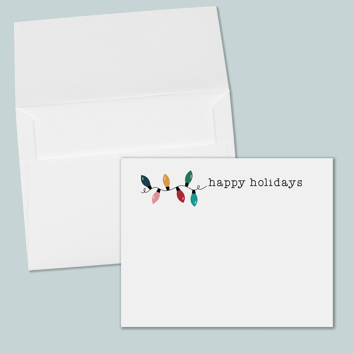 Colorful Holiday String Lights Flat Note Cards - Pack of 8