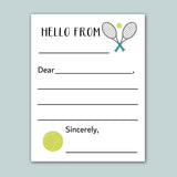 The image is a blank letterhead with a tennis racket and ball graphic, and the text 