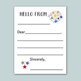 The image is a blank letterhead with a space-themed design, including planets and stars, and a message that reads 