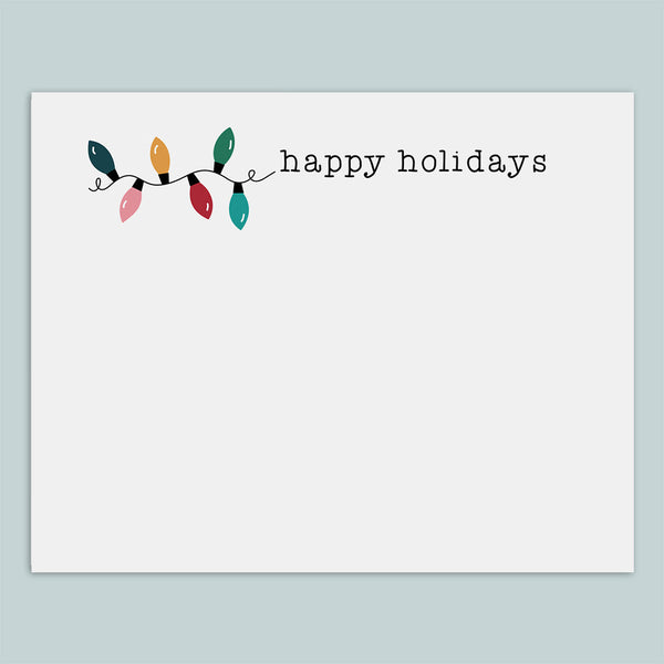 Colorful Holiday String Lights Flat Note Cards - Pack of 8