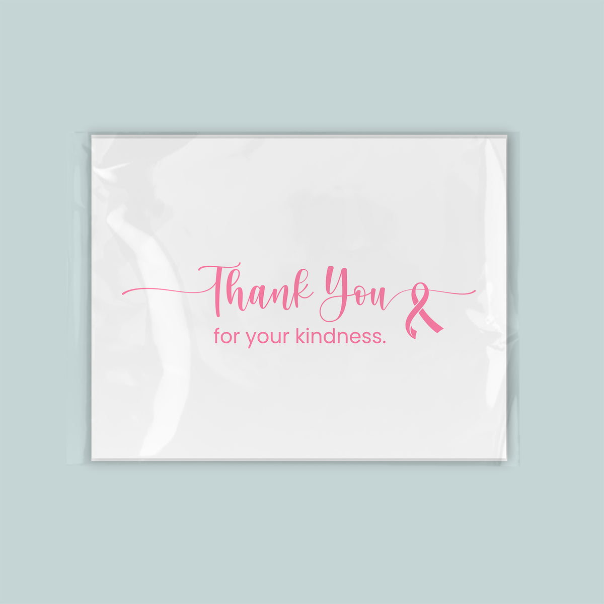 The image is a white card with a pink ribbon symbol and the text "Thank You for your kindness."