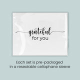 a set of pre-packaged items, each set in a resealable cellophane sleeve, with the text 