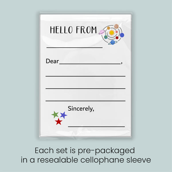 The image is a pre-packaged greeting card set, each set is pre-packaged in a resealable cellophane sleeve.