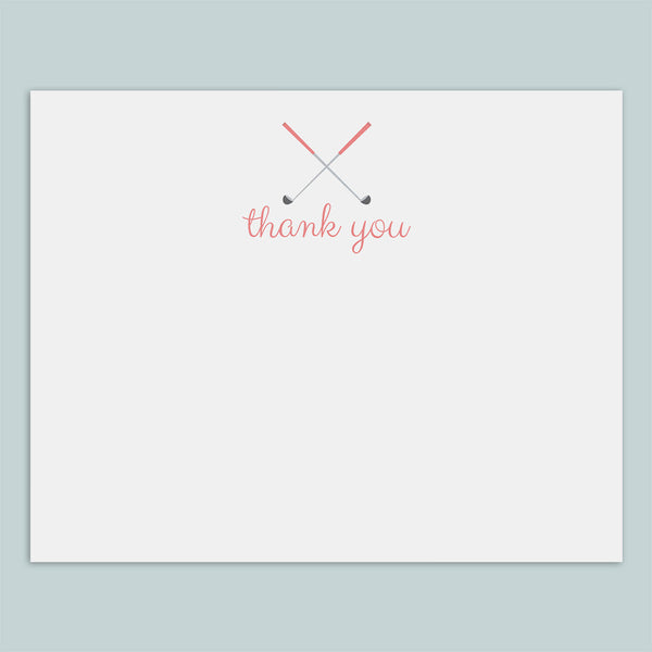 Golf Thank You Flat Note Cards, Pink - Pack of 8
