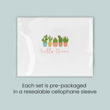 A set of pre-packaged greeting cards with a design featuring colorful cacti and the text 
