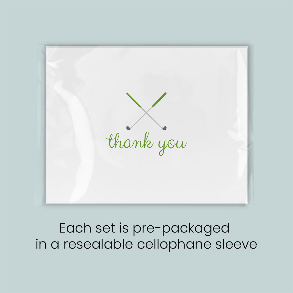 Golf Thank you Folded Note Cards, Green - Pack of 6