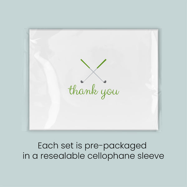 Golf Thank you Folded Note Cards, Green - Pack of 6