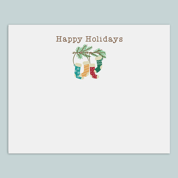 Holiday Stockings on Branch Flat Note Cards - Pack of 8