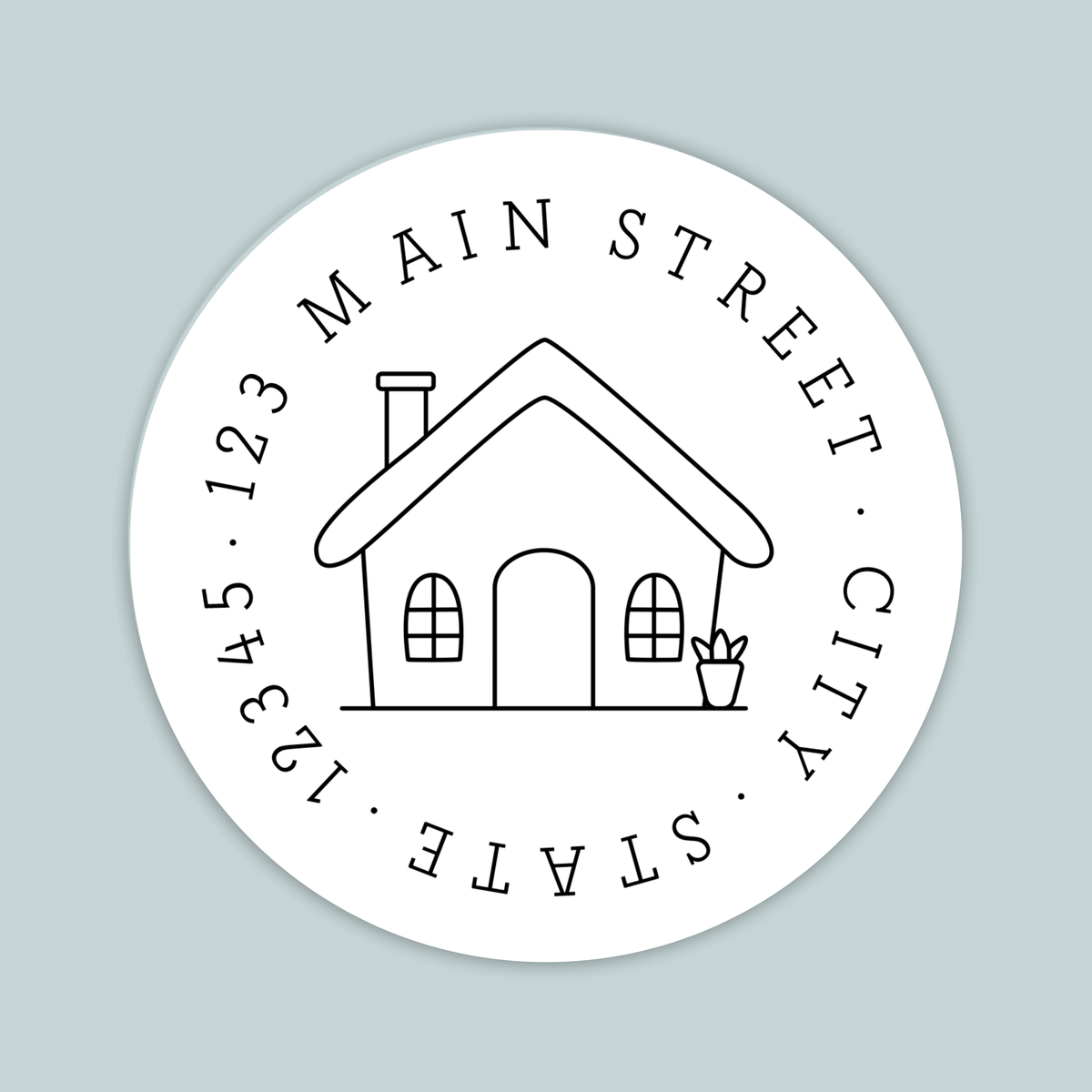 A simple, minimalist house illustration on a circular white background.