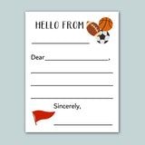 a blank letterhead with a sports ball and flag design, along with a message that reads 