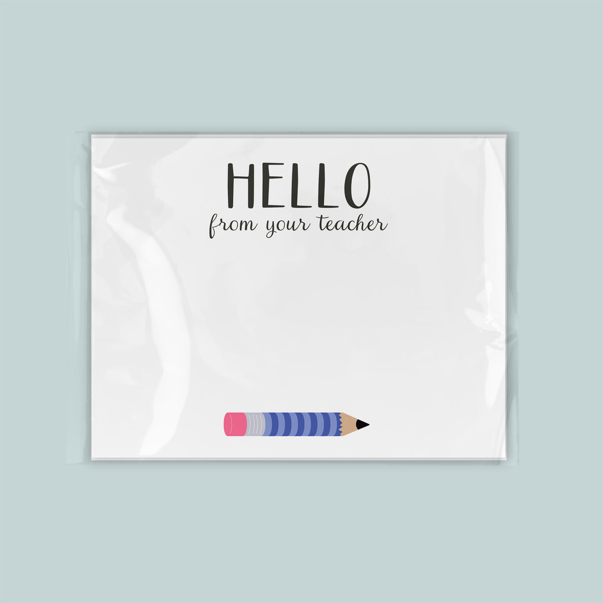 Teacher Hello Flat Note Cards, Blue Pencil - Pack of 8