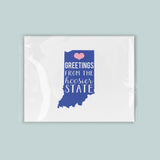A graphic design featuring the silhouette of Indiana state with the text 