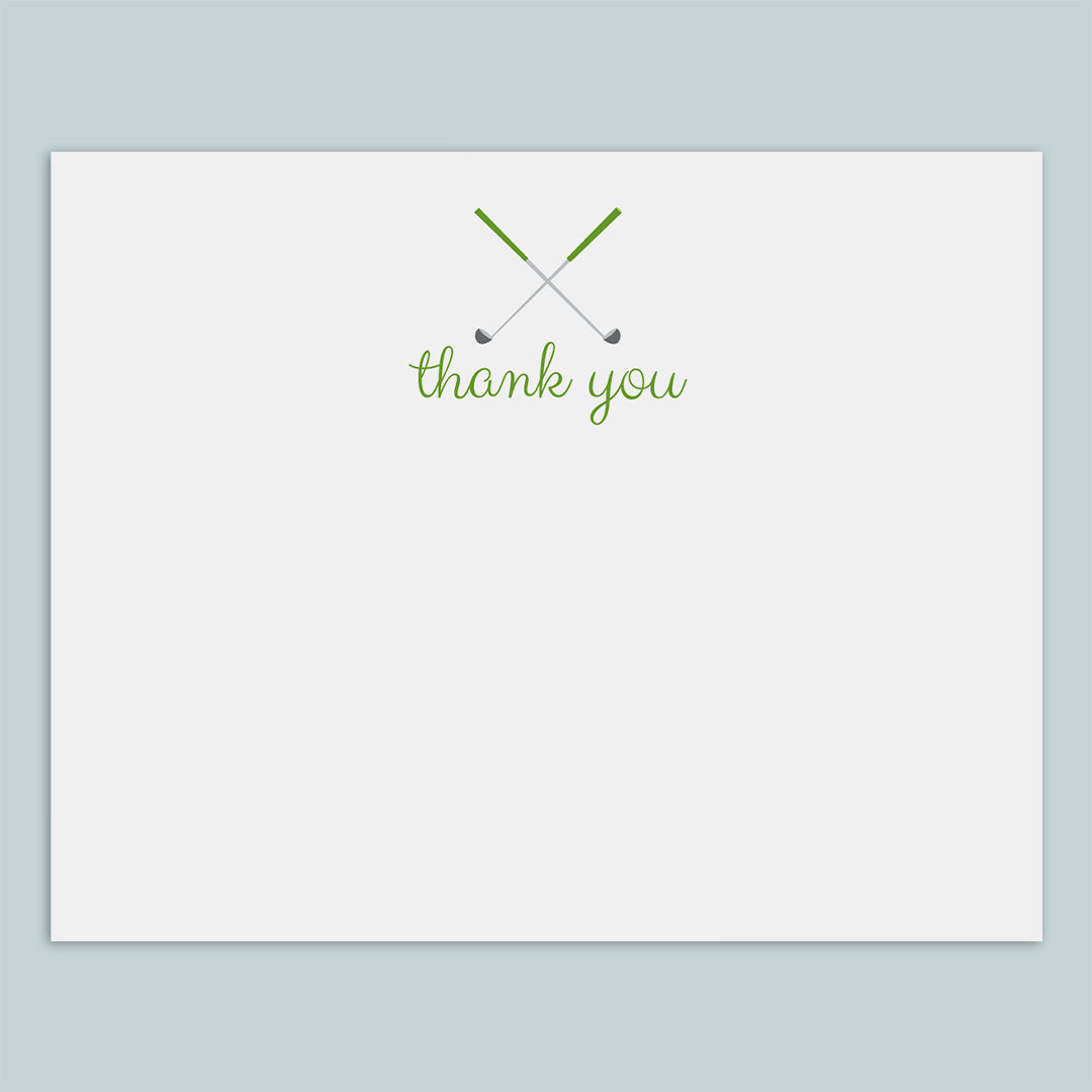 Golf Thank You Flat Note Cards, Green - Pack of 8