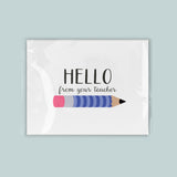 A greeting card with a pencil graphic and the text 