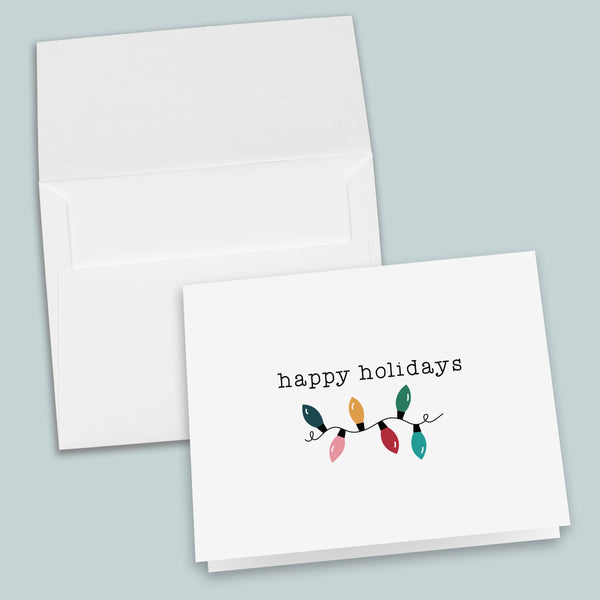 Colorful Holiday String Lights Folded Note Cards - Pack of 6