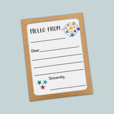 The image is a greeting card with a space-themed design, featuring a solar system and stars. The card has a blank space for a message and a space-themed border.