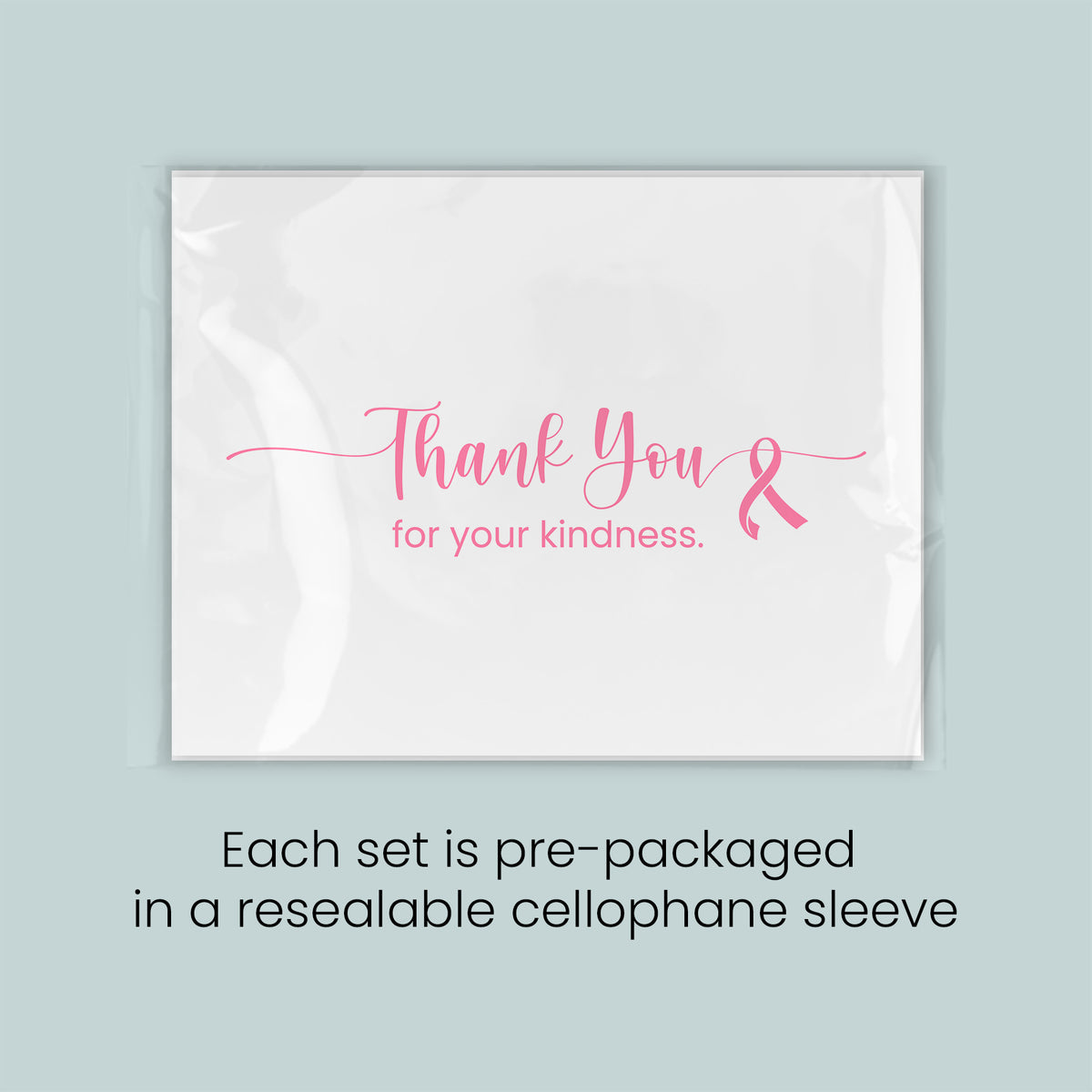 The image is a set of pre-packaged greeting cards, each set in a resealable cellophane sleeve.