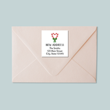 A light pink envelope with a white label that reads 