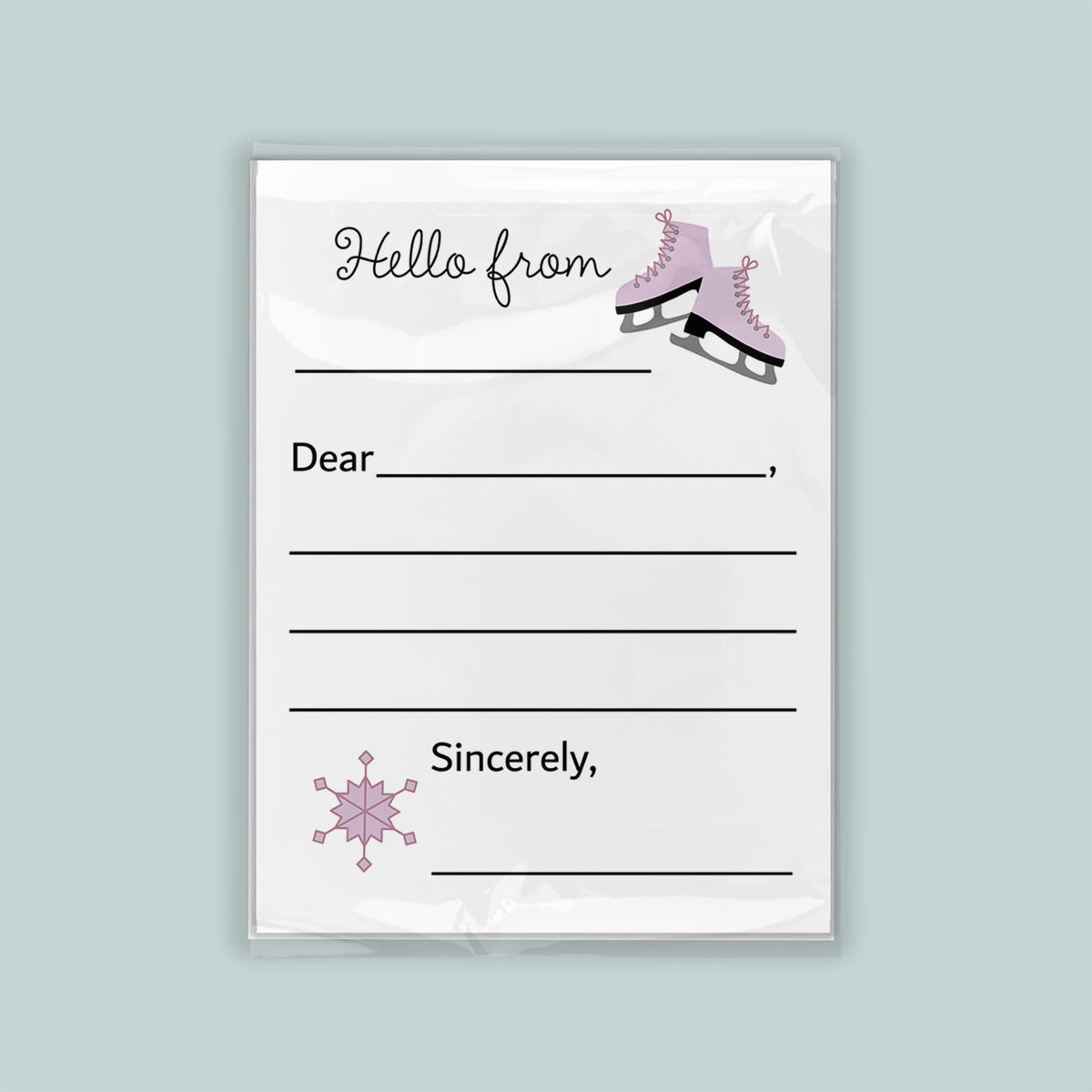 The image is a letterhead with a blank space for a recipient's name and a snowflake graphic.