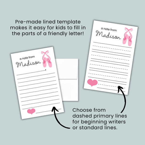 Ballerina - Personalized Lined Letter Template - The Note House