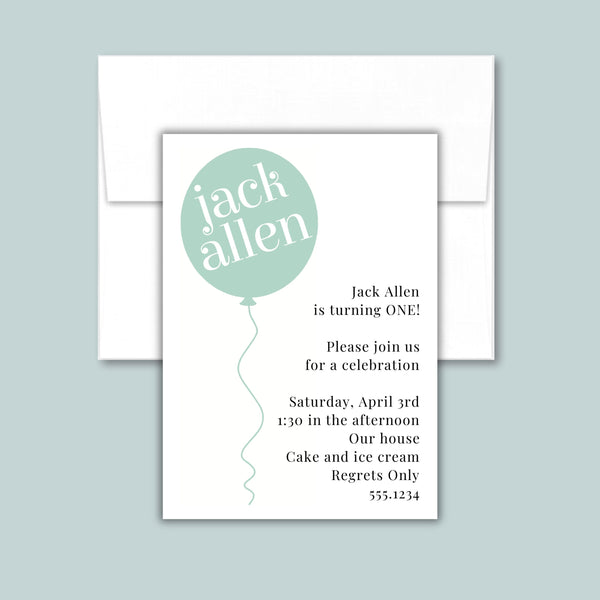 Birthday Balloon Invitation | Semi-Custom | Blue Green